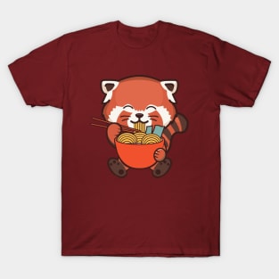 Red Panda Eating Ramen Cute Kawaii Sticker T-Shirt